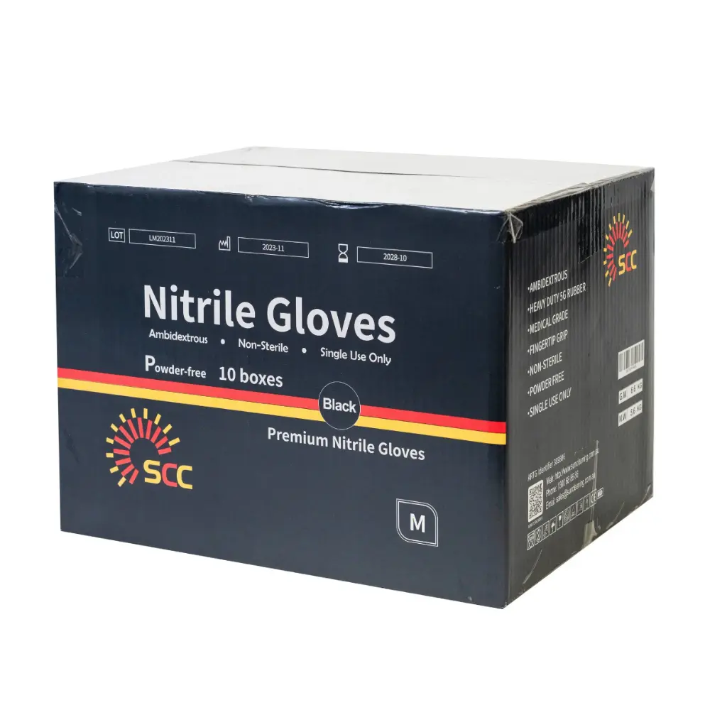 Premium Nitrile Gloves Box of 10 (Black) Medium Size