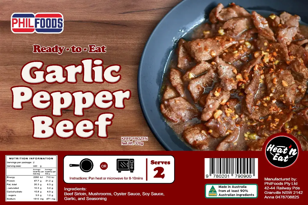 FROZEN PhilFoods Ready-to-Eat Garlic Pepper Beef 30x320g