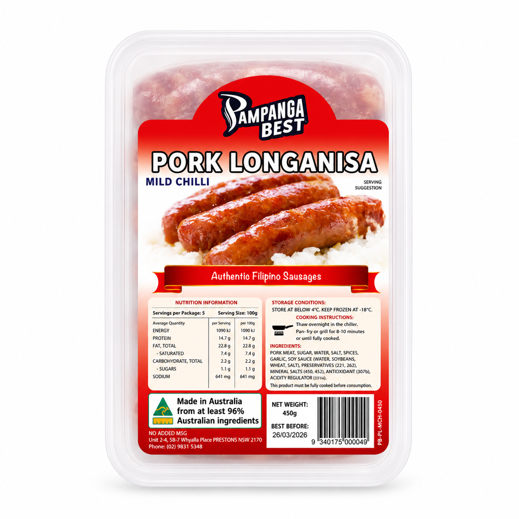 FROZEN Pampanga Best Pork Longanisa Mild Chilli 30x450g