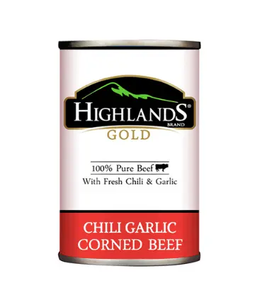Highlands Gold Corned Beef Chili Garlic 48x150g 