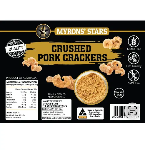 Myrons' Stars Pork Crackers Crushed 30x120g ***Back In Stock***