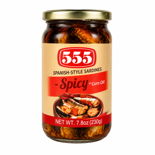 [555-SPY-002] 555 Bottle Spanish Sardines Spicy in Corn Oil 24x230g ***New product***