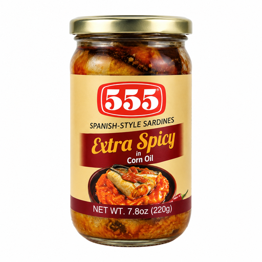 555 Bottle Spanish Sardines Extra Spicy in Corn Oil 24x220g ***New product***