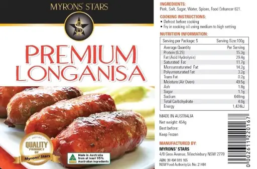 FROZEN Myrons' Star Premium Longanisa 30x454g