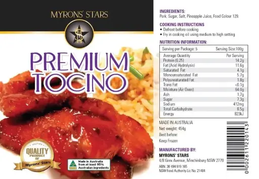 FROZEN Myrons' Star Premium Tocino (Pork) 30x454g