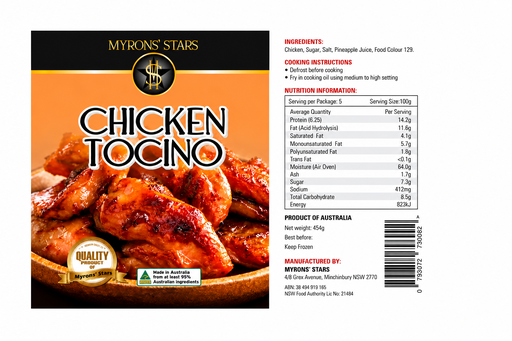 FROZEN Myrons' Star Chicken Tocino 30x454g 