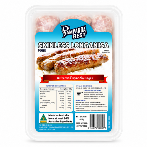 FROZEN Pampanga Best Pork Longanisa Skinless 30x420g